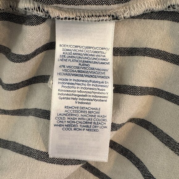 Chaps Shirt Dress XL Long Sleeve Button Front Linen Striped Belted White Gray - Picture 8 of 9